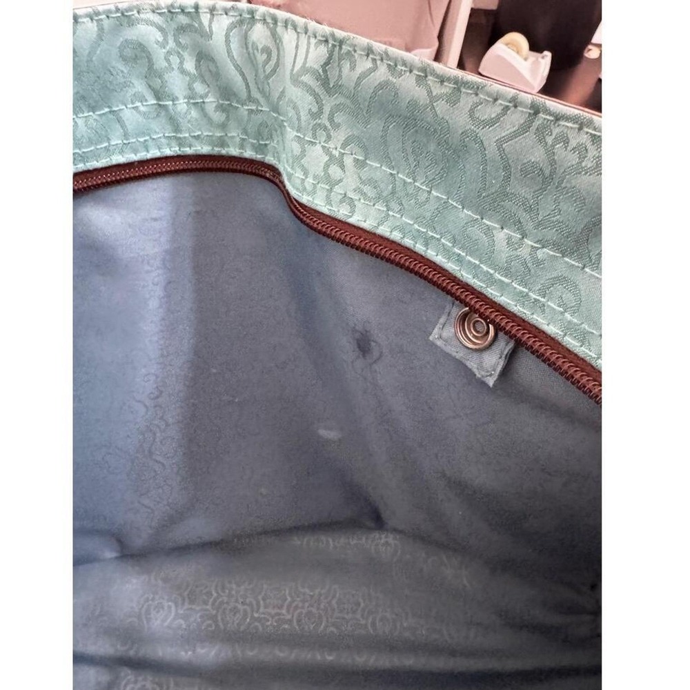 Reba Teal Dark Brown Trim Patterned Zip Sholder Bag Tote *see imperfections - Picture 15 of 15